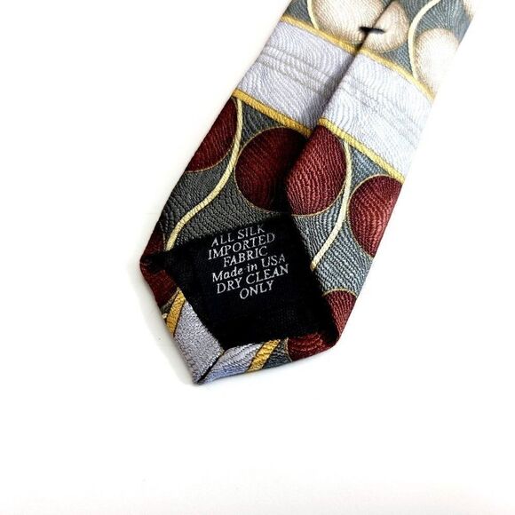 Martin Wong Green Silver Tan Jacquard Print Wide Silk Tie - Picture 4 of 6